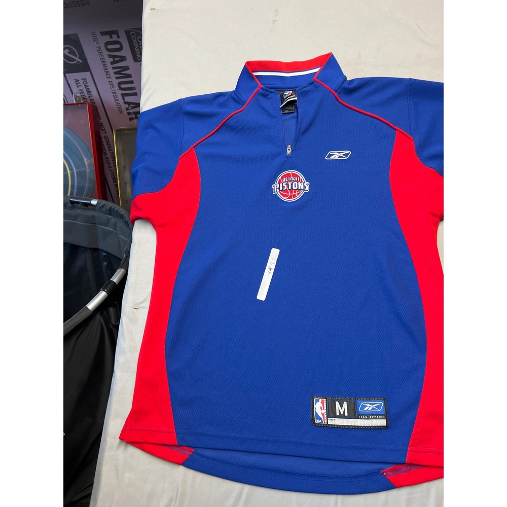 Reebok Detroit Pistons NBA Shooting Shirt Mens Medium Blue Red 1/4 Zip 7067A 05
